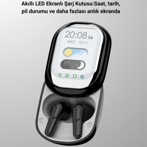 Akıllı Ekranlı Bluetooth 5.4 Kablosuz Kulaklık – Dokunmatik ve Şarj Kutulu