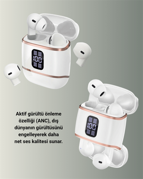 Çift Kulaklıklı Bluetooth Kulaklık – 4 Adet ANC-ENC Şarj Kutulu Dijital Göstergeli