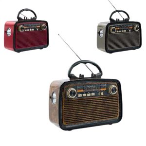 Bluetooth Hoparlör Ahşap Renk Vintage Işıklı Nostaljik Radyo Fm Ahşap Görünümlü