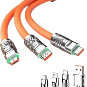 120W 3 İn 1 Uyumlu Silikon Şarj Kablosu Hızlı Şarj Kablosu