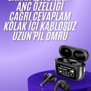 Yeni Nesil ANC Özellikli Çağrı Cevaplayan Dokunmatik Ekranlı Bluetooth Kulaklık Siyah