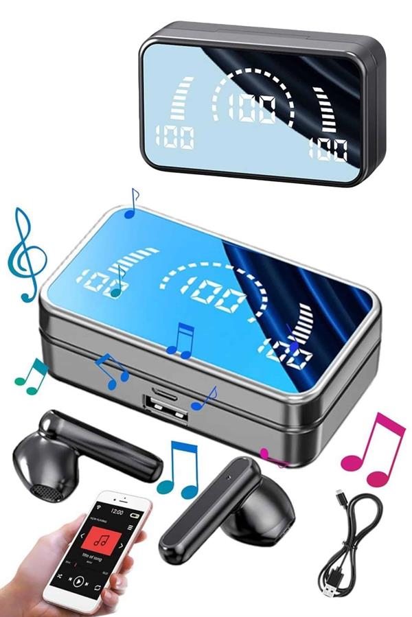 Yeni Nesil Kablosuz Kulaklık Aynalı Powerbank Özellikli Bluetooth Bağlantılı Dijital Göstergeli
