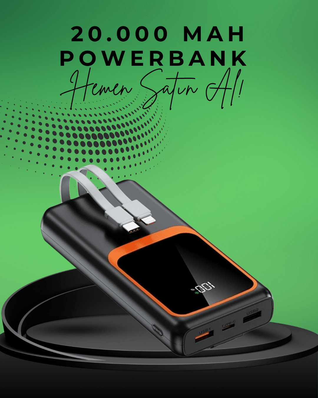 20000 mAh Taşınabilir Powerbank | Çok Kablolu Hızlı Şarj Destekli (22.5W)