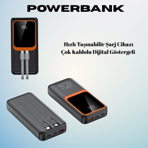 20000 mAh Powerbank | Çok Kablolu Dijital Göstergeli Yüksek Hızlı Şarj Cihazı