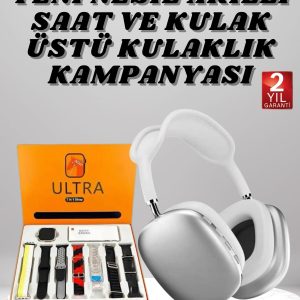 Kulak Üstü P9 Kablosuz Bluetooth Kulaklık ve 7 Kordonlu Akıllı Saat