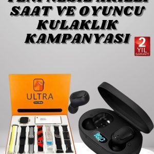 Dijital Göstergeli Kulaklık ve 7 Kordonlu Akıllı Saat Android ve İOS Uyumlu Uyku Takibi Sesli Görüşme