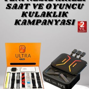 Powerbank Kulaklık ve 7 Kordonlu Akıllı Saat Çoklu Şarj Girişi Bluetooth Bağlantılı