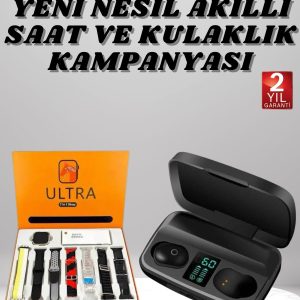 Yeni Nesil Akıllı Saat ve Bluetooth Kulaklık Kampanyası Dokunmatik Kare 7 Kordonlu