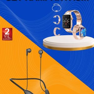 Kablolu Bluetooth Kulaklık ve Kadınlara Özel Bileklik Hediyeli Yeni Nesil Akıllı Saat 3 Kordonlu