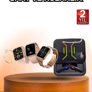 Wireless Şarjlı Akıllı Saat ve Dijital Göstergeli Kablosuz Bluetooth Kulaklık Nabız Ölçer