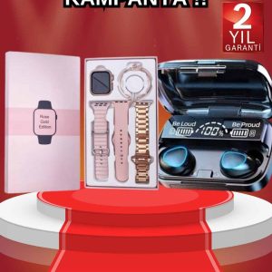 Aksesuar Hediyeli Akıllı Saat ve Dijital Göstergeli Powerbankli Bluetooth Kulaklık