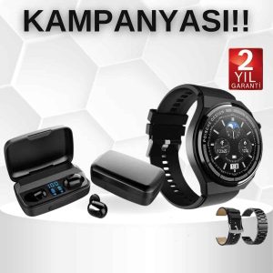 Kablosuz Bluetooth Kulaklık ve Kordon Hediyeli Akıllı Saat Nabız Ölçer Uzun Pil Ömrü