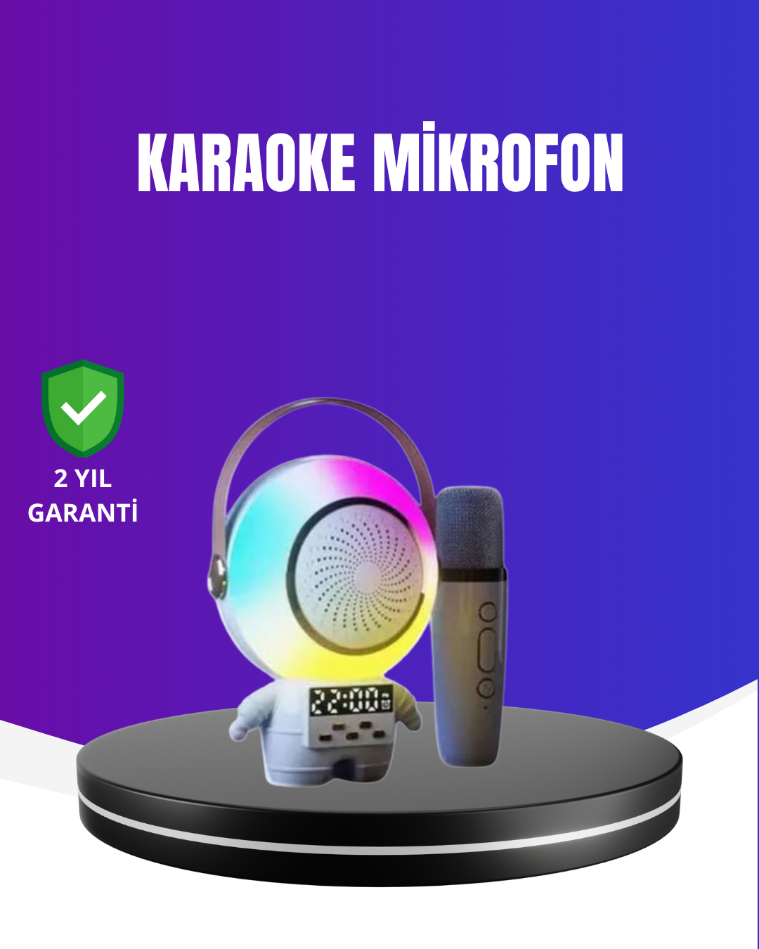RGB Işıklı Astronot Bluetooth Hoparlör Karaoke Mikrofonlu