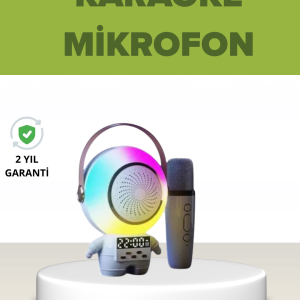 Astronot Tasarımlı Bluetooth Speaker ve Kablosuz Mikrofon Karaoke Seti