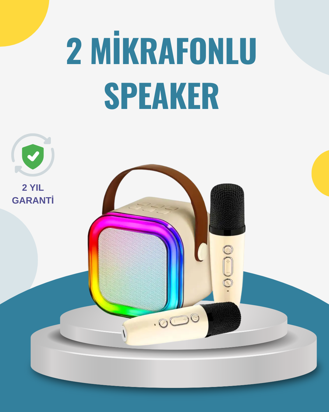 Kablosuz Karaoke Hoparlör – Çift Mikrofon ve LED Işıklı