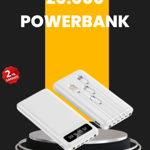 LED Işıklı 20.000mAh Powerbank LCD Gösterge Dahili Çoklu Kablo