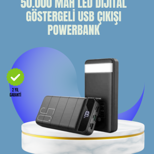 Tüm Cihazlarla Uyumlu 50.000 mAh Powerbank – Yüksek Kapasiteli LED Gösterge ve Akıllı Koruma Fonksiyonlu