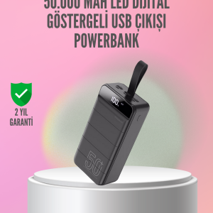 50.000 mAh Ultra Güçlü Powerbank 4 USB Çıkışlı LED Dijital Göstergeli Hızlı Şarj Destekli Taşınabilir Şarj Cihazı