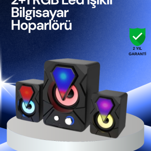 RGB LED Işıklı 2.1 USB Oyun Hoparlörü Derin Bas ve Net Ses