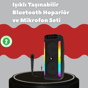 Çift 4 inç Hoparlörlü RGB Işıklı Bluetooth Ses Sistemi