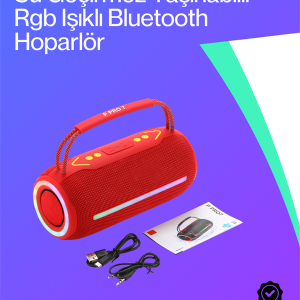 360 RGB LED'li Taşınabilir Bluetooth Hoparlör – Kırmızı USB/TF Destekli