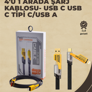 4'ü 1 Arada Metal Hızlı Veri Kablosu – 65W Güç 27W iPhone Desteği 480Mbps Aktarım