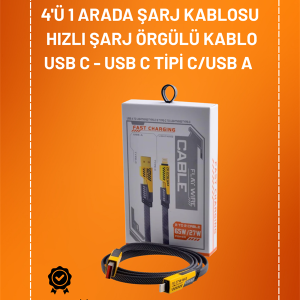 4'ü 1 Arada USB Hızlı Şarj ve Veri Kablosu – 65W Güç Çoklu Bağlantı 1.2m