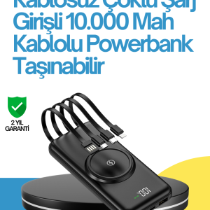 10000mAh Kablosuz ve Hızlı Şarj Destekli Powerbank – Taşınabilir Şarj Gücü