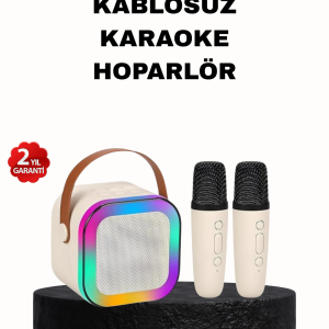 Karaoke Hoparlör Taşınabilir Çift Mikrofonlu ve LED Işıklı Bluetooth 5.0