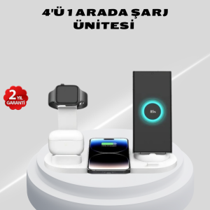 Kablosuz Şarj İstasyonu 4’ü 1 Arada iPhone Watch ve AirPods Uyumlu