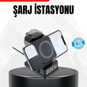LED Dijital Saatli Kablosuz Şarj Cihazı – 3 Parlaklık Ayarlı Şarj Koruma Teknolojili