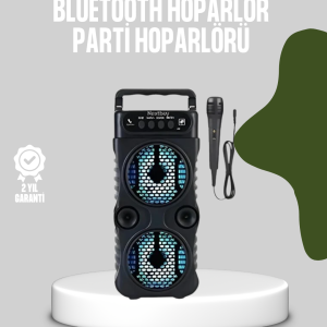 Bluetooth Bağlantılı LED Işıklı Taşınabilir Hoparlör – 1200 mAh Şarjlı FM Radyolu