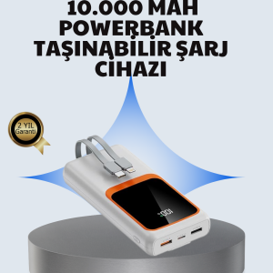 Kompakt 10000 mAh Powerbank – Dijital Göstergeli Type-C ve Lightning Uyumlu