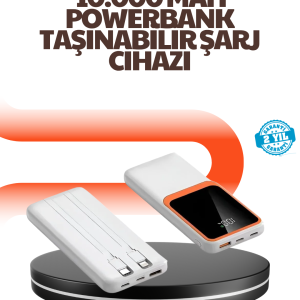 Taşınabilir 10000 mAh Powerbank – Dijital Göstergeli Type-C ve USB Çıkışlı