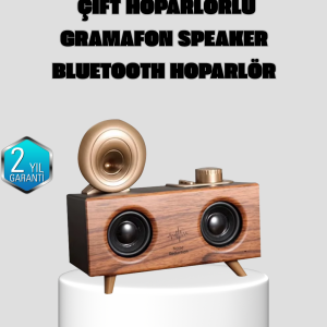 Gramafon Tasarımlı Bluetooth Hoparlör 3D Ses Teknolojili Çok Fonksiyonlu