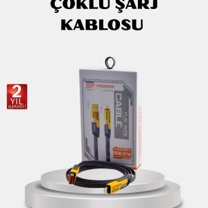 USB-C USB-A 4’ü 1 Arada Örgülü Kablo 65W Hızlı Şarj Metal Uç Dayanıklı