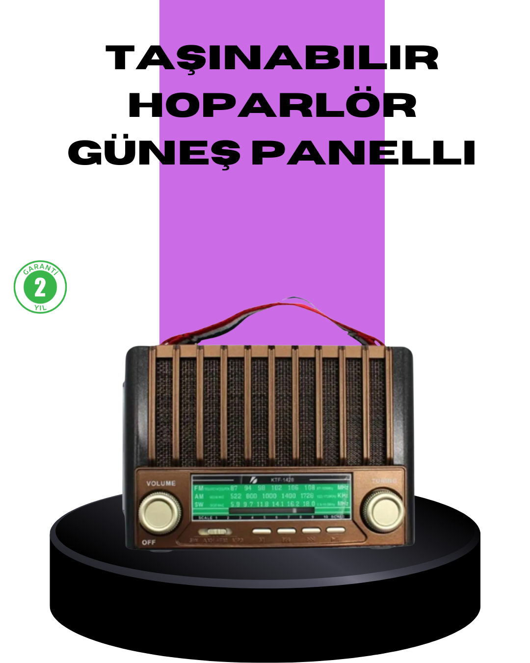 Güneş Enerjili Taşınabilir Radyo ve Bluetooth Hoparlör Çok Fonksiyonlu