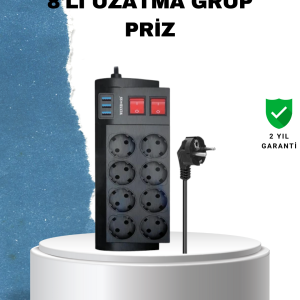 2 Metre Güçlü Çoklu Priz 8 Soket