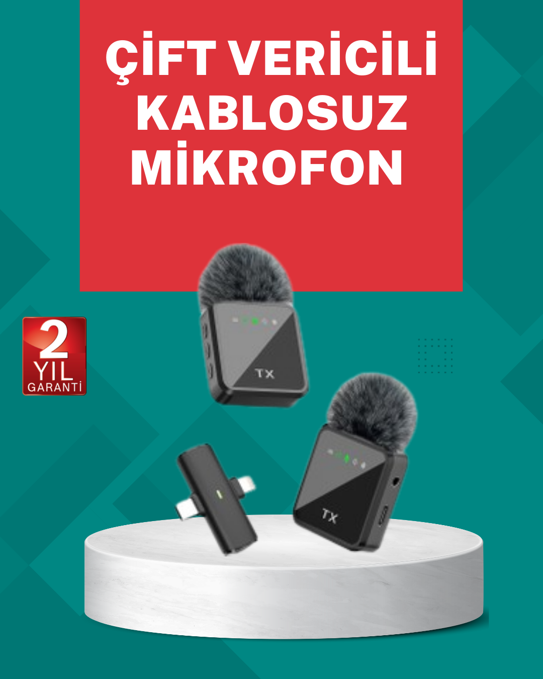 Profesyonel Ses Kayıtları İçin 2’li Kablosuz Yaka Mikrofon Seti