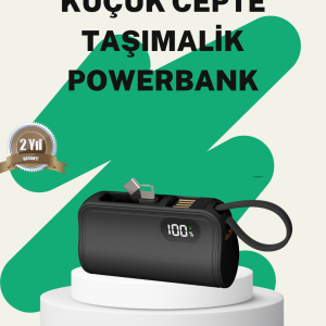 2000mAh Mini Powerbank Dahili Konektörlü PD 20W