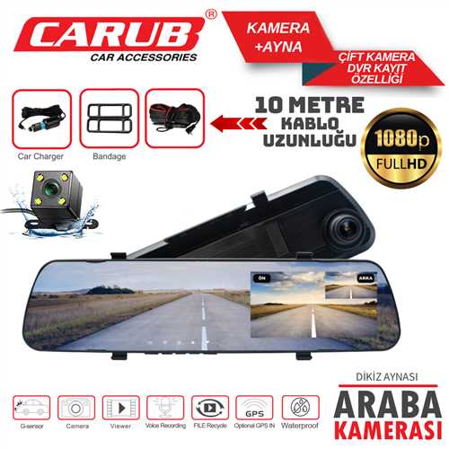 Kamera Dvr 2 Li Aynadan Ekran Iç Ilave 10Mt Kablo