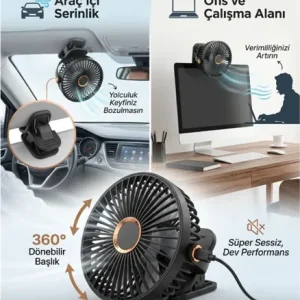 Vantilatör 12V Usb Ve Çakmakli 6''  Mandalli