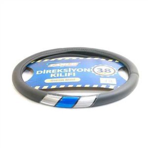 Direksiyon Kilifi 38Cm Siyah-Mavi-Sedef Desenli Fosforlu