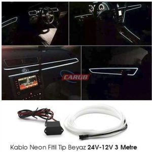 Neon Ip Kablo 3 Mt Beyaz 24V-12V