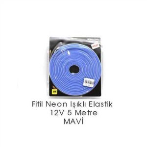 Neon Isik Fitil Seffaf Elastik 5 M Mavi 12 V