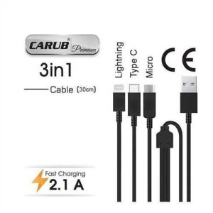 Hizli Sarz Cihazi 2,1A 3 Lü Type-C-Samsung-Iphone-Usb 30Cm Kablolu