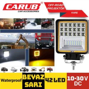 Çalisma Lambasi Kare 42 Led Sari-Beyaz Çakarli