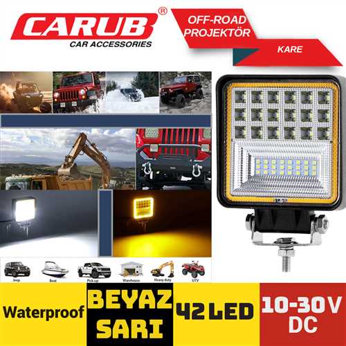 Çalisma Lambasi Kare 42 Led Sari-Beyaz Çakarli