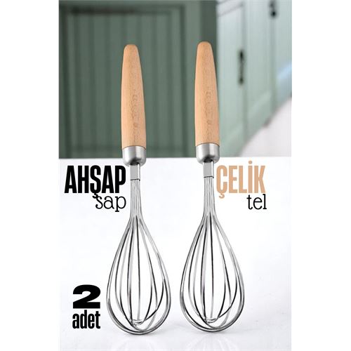 Turk Ahşap Saplı Çelik Çırpıcı - Yumurta ve Sos Çırpıcı Mutfak Çırpıcısı Çırpma Teli