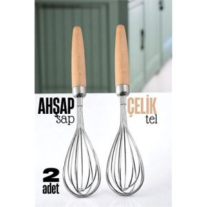 Turk Ahşap Saplı Çelik Çırpıcı - Yumurta ve Sos Çırpıcı Mutfak Çırpıcısı Çırpma Teli